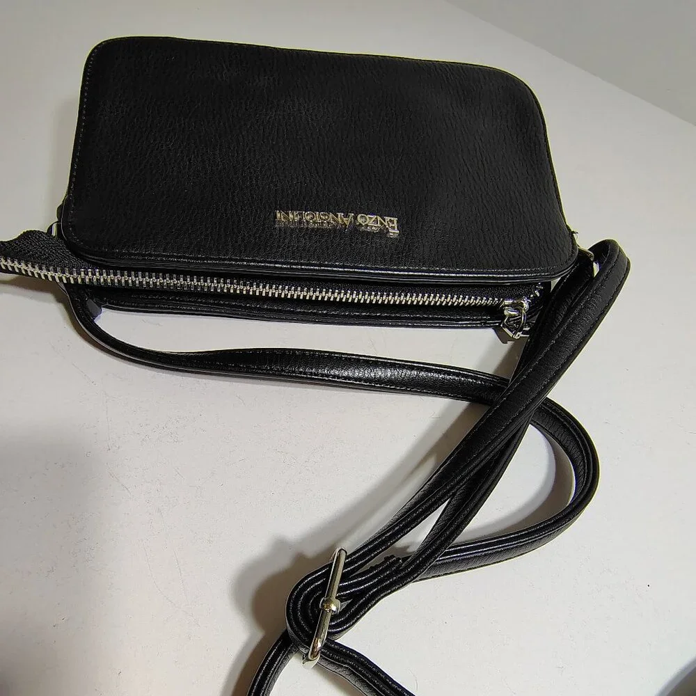 Enzo Angiolini Bag Black Pebbled Leather Small Crossbody Compact Minimalist - Picture 4 of 9